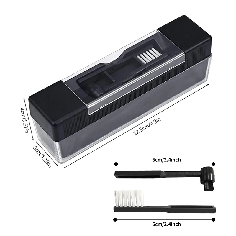 Measured drawing of the set showing the 12.5 cm velvet block and the two 6 cm brushes